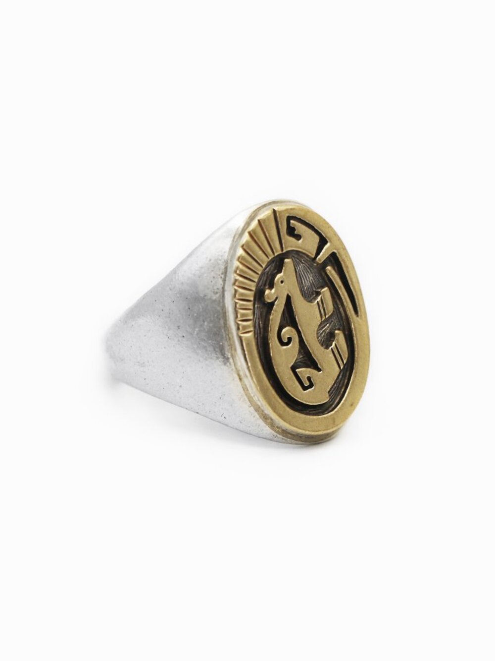Native American Navajo Calvin Peterson Bear 14K Gold Sterling Silver Ring